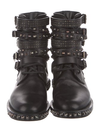 Saint Laurent Leather Studded Accents Combat Boots