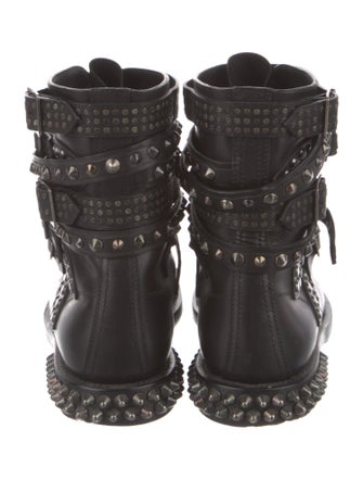 Saint Laurent Leather Studded Accents Combat Boots
