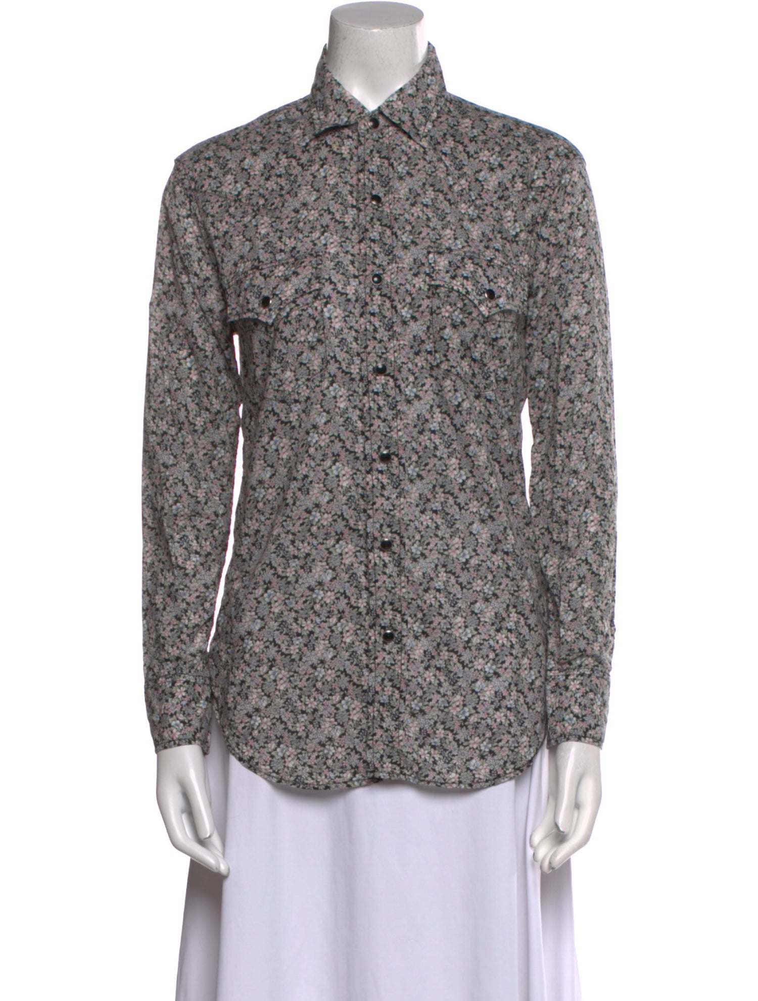 Saint Laurent Printed Long Sleeve Button-Up Top