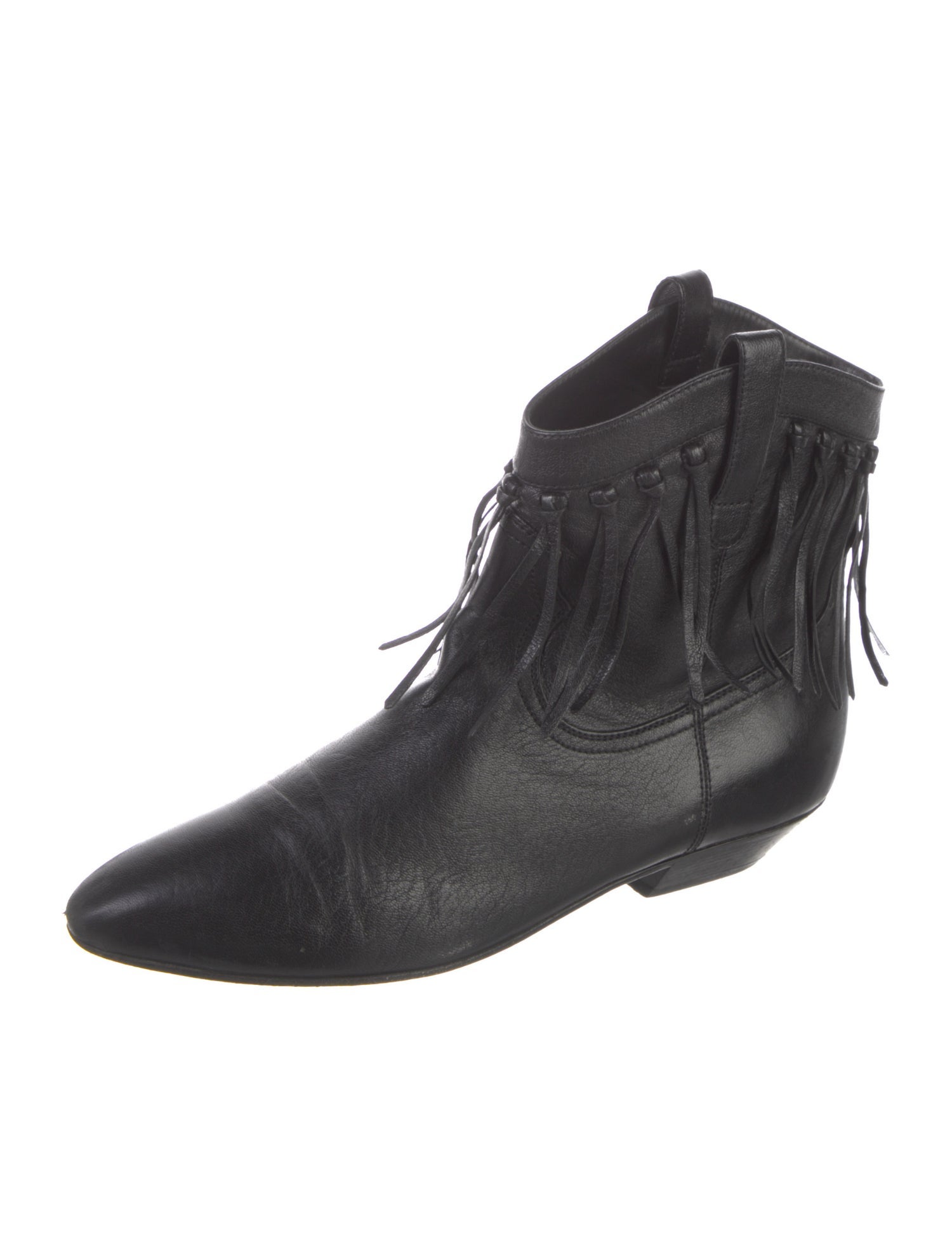 Saint Laurent Leather Fringe Trim Accent Western Boots