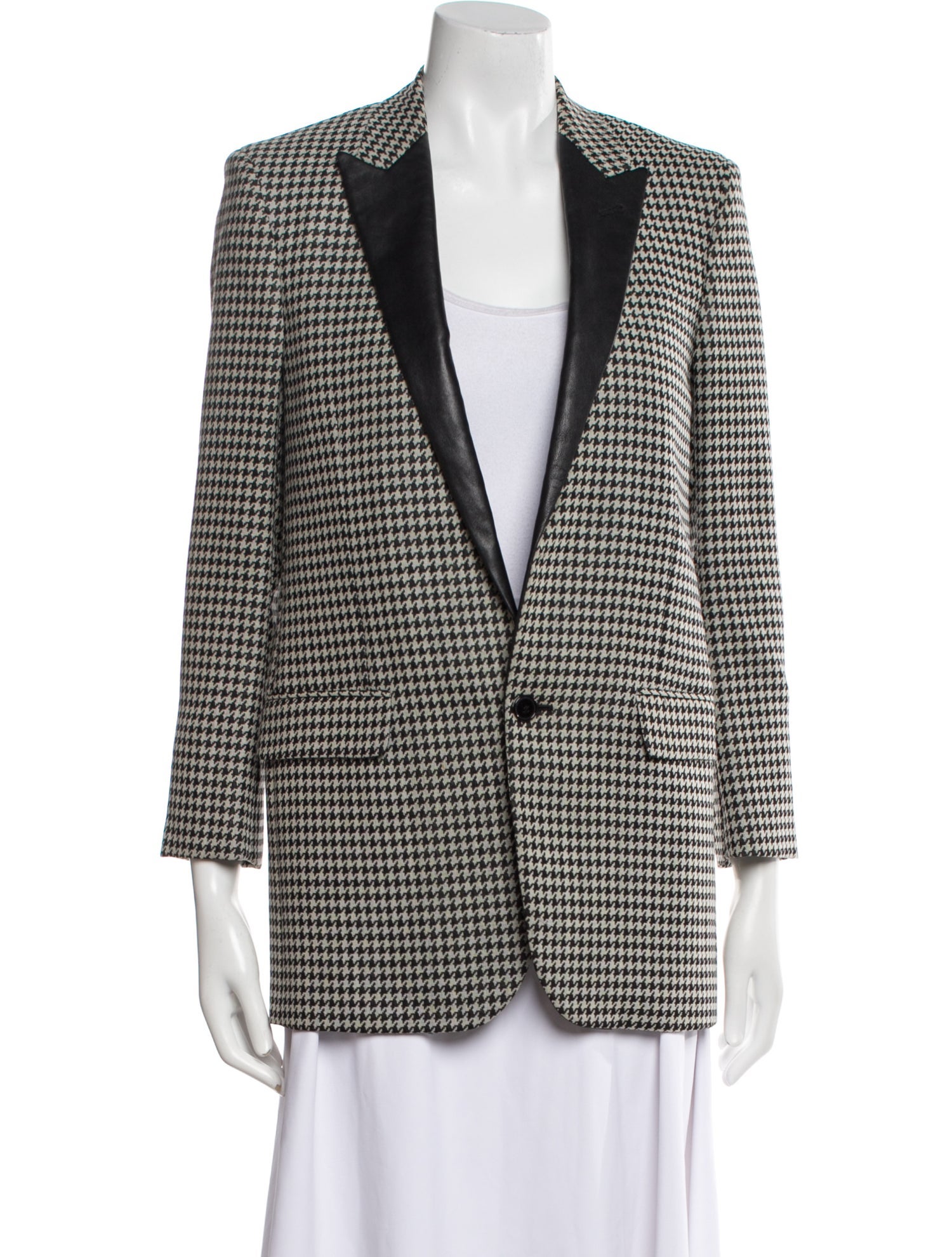 Saint Laurent Wool Houndstooth Print Blazer