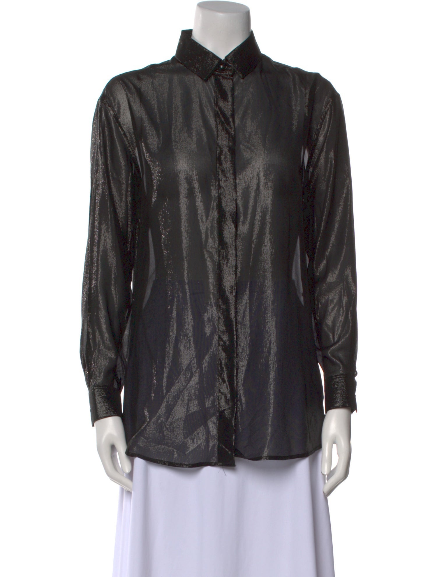 Saint Laurent Silk Long Sleeve Button-Up Top