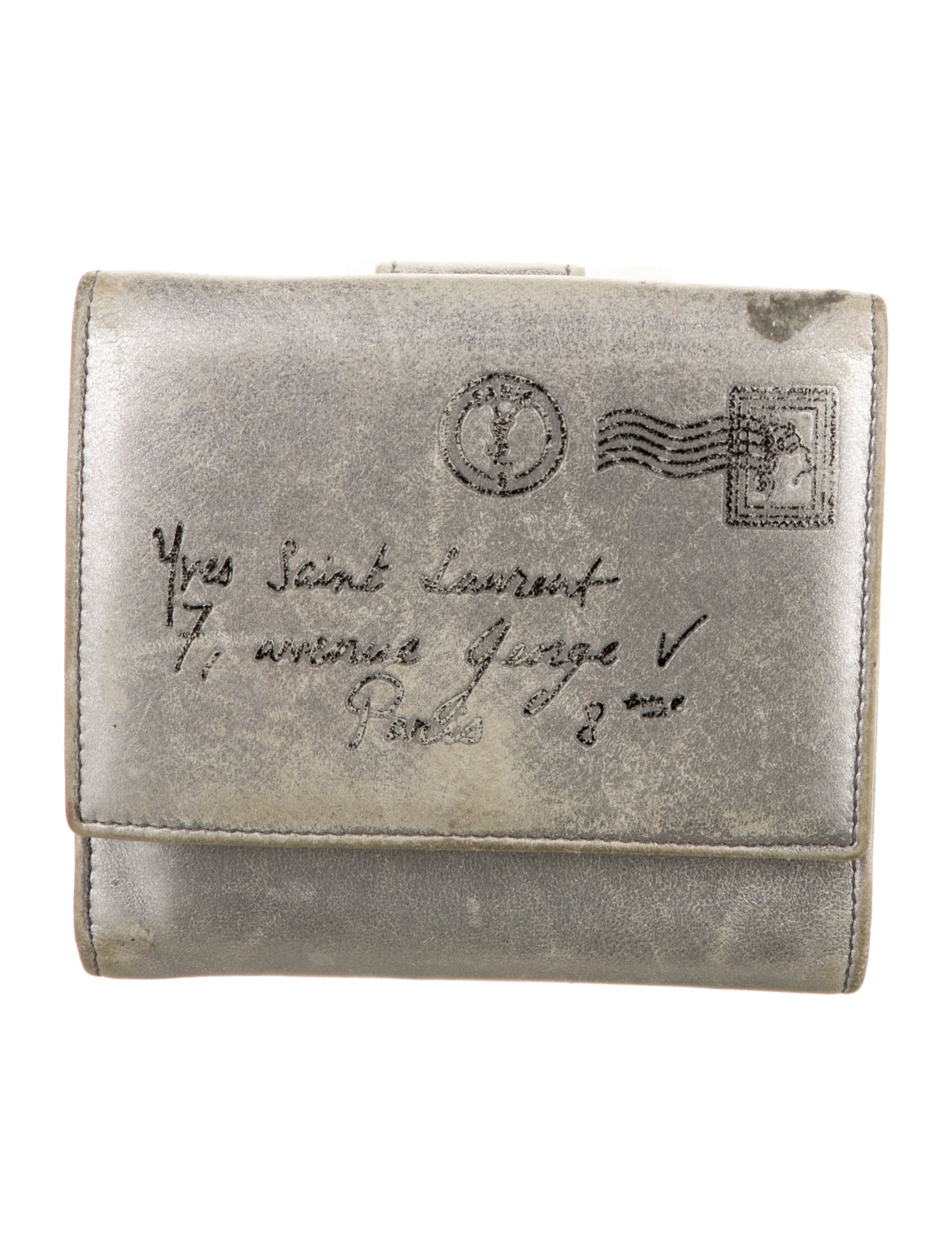 Yves Saint Laurent Y Mail Embossed Leather Compact Wallet