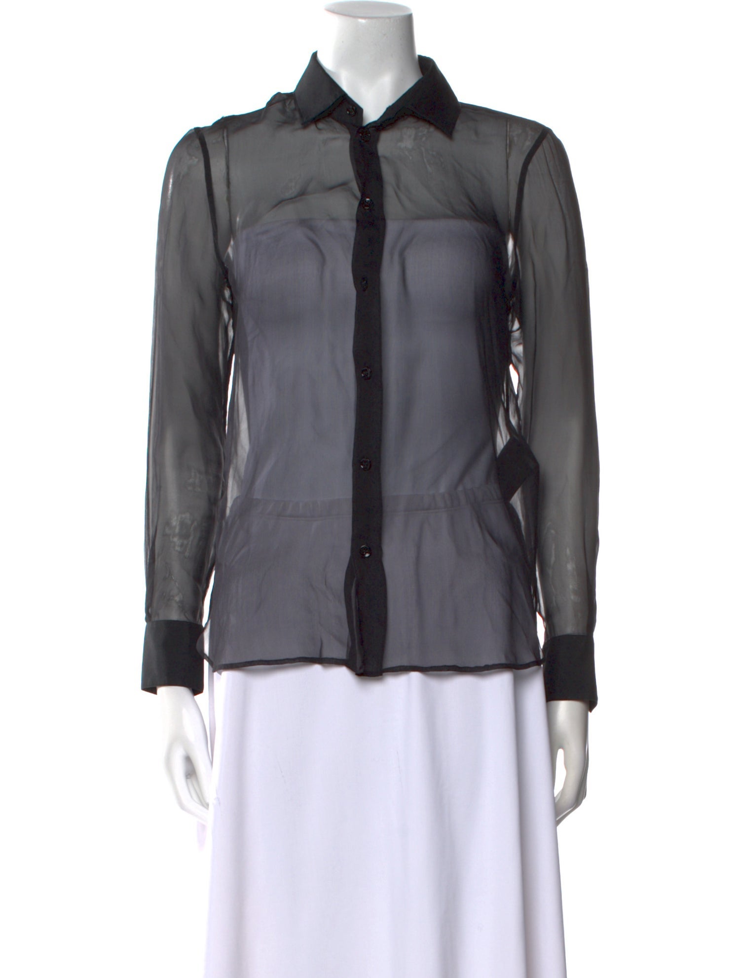 Saint Laurent Silk Long Sleeve Button-Up Top