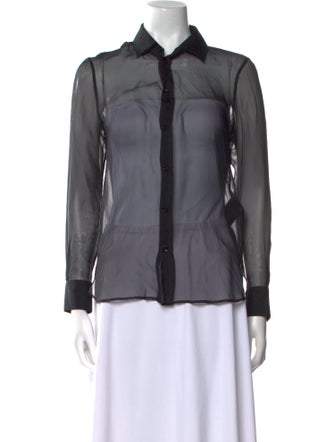 Saint Laurent Silk Long Sleeve Button-Up Top