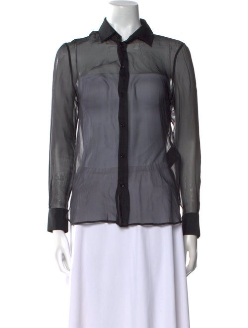 Saint Laurent Silk Long Sleeve Button-Up Top