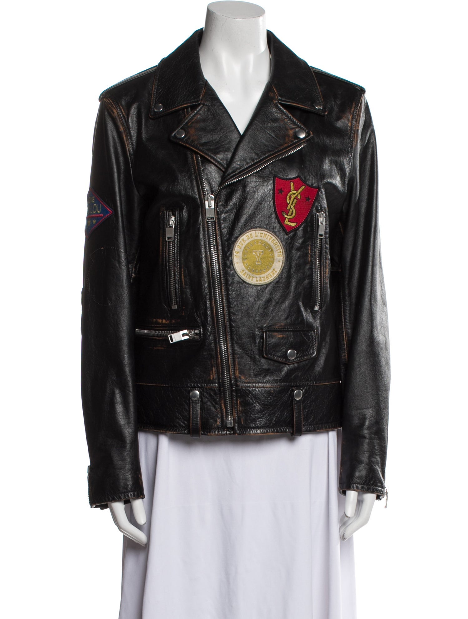 Saint Laurent Leather Printed Biker Jacket