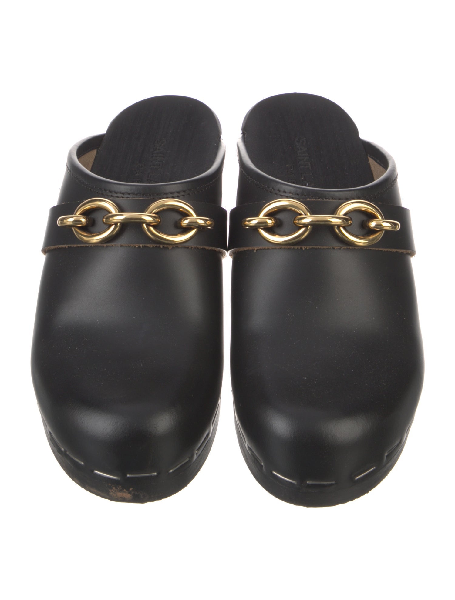 Saint Laurent Leather Chain-Link Accents Mules