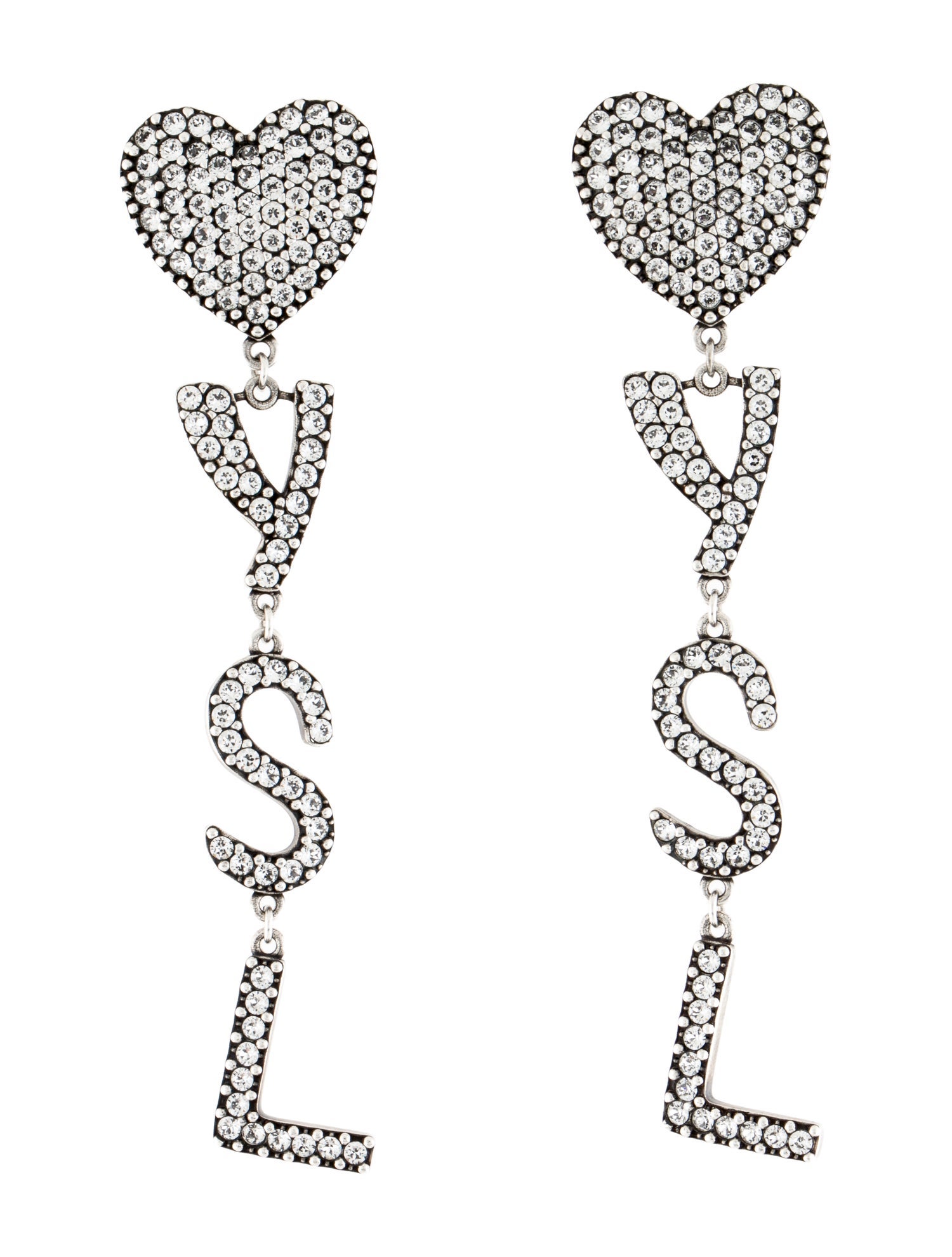 Saint Laurent Crystal Heart YSL Drop Clip-On Earrings