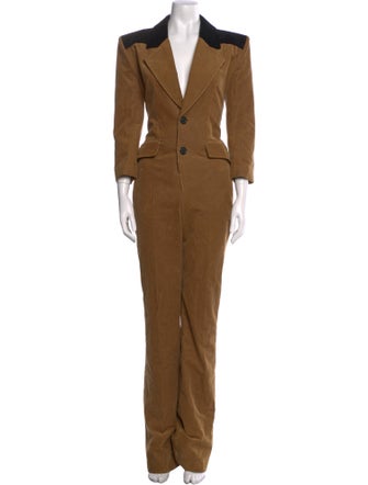 Saint Laurent Corduroy Plunge Neckline Jumpsuit