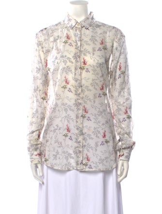 Saint Laurent Floral Print Long Sleeve Button-Up Top