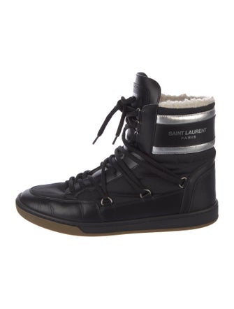 Saint Laurent Leather Striped Lace-Up Boots