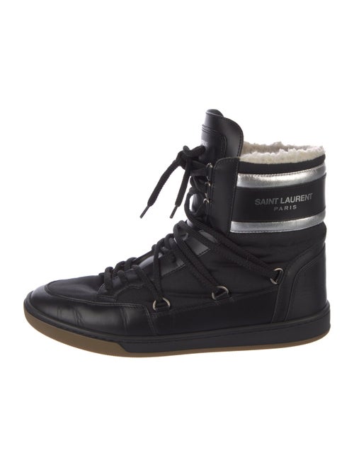 Saint Laurent Leather Striped Lace-Up Boots