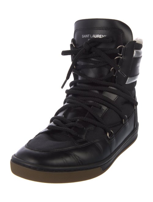 Saint Laurent Leather Striped Lace-Up Boots