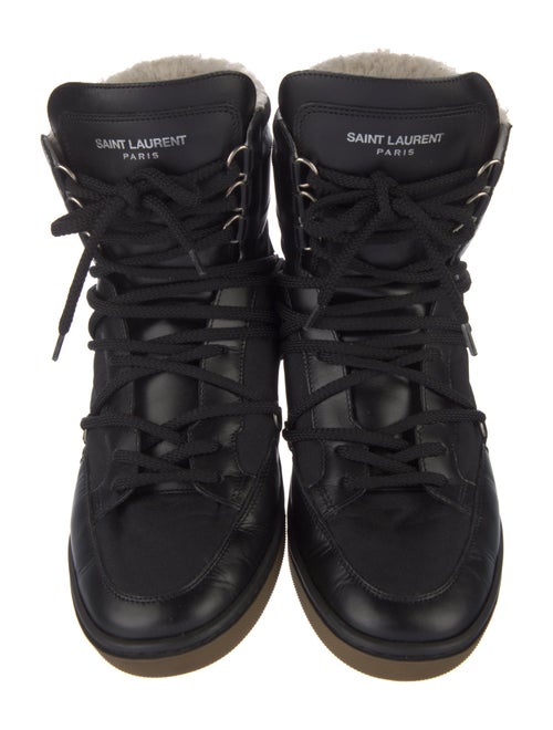 Saint Laurent Leather Striped Lace-Up Boots