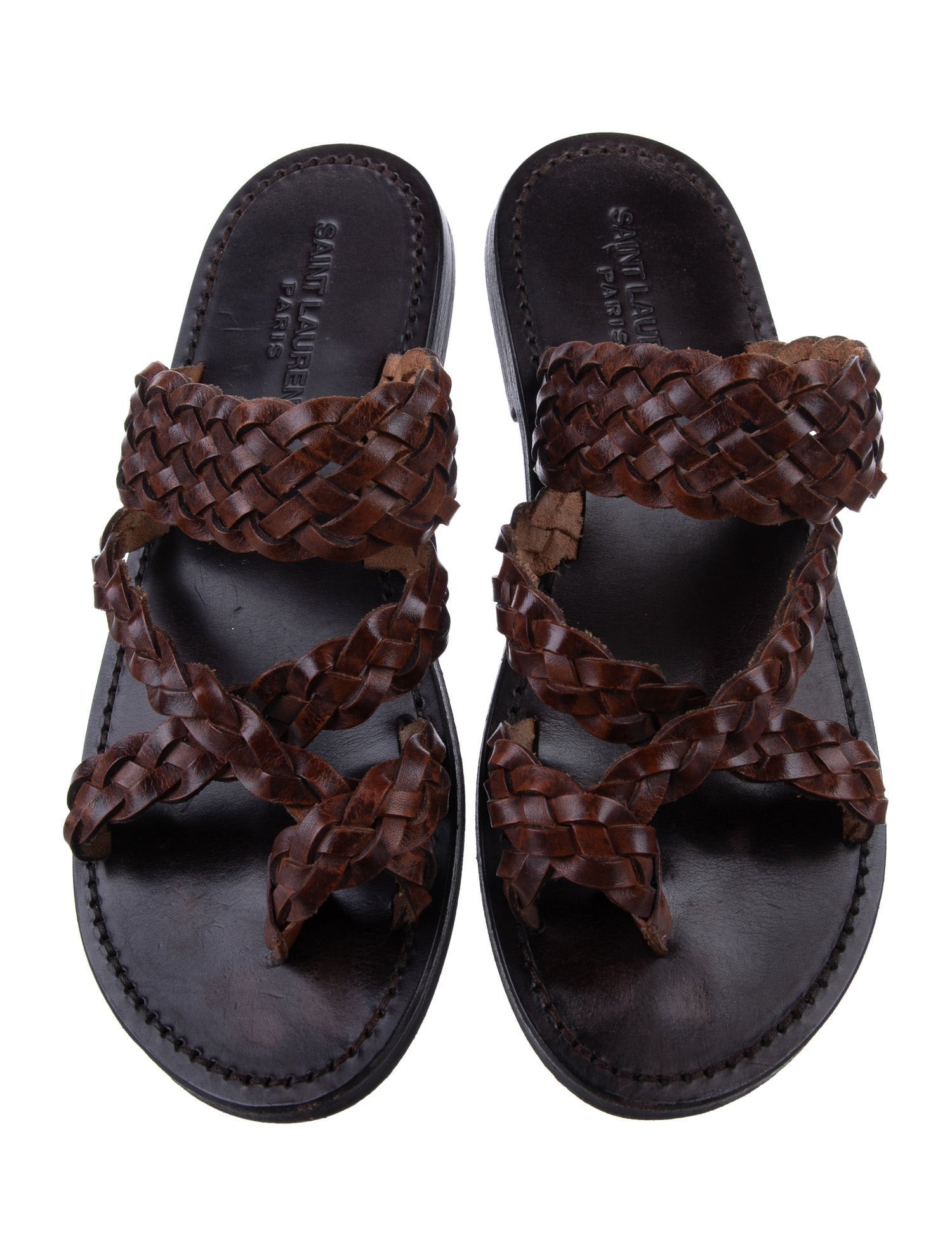 Saint Laurent Leather Braided Accents Slides