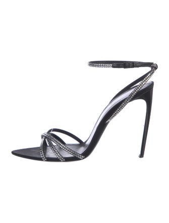 Saint Laurent Satin Camouflage Print Slingback Sandals