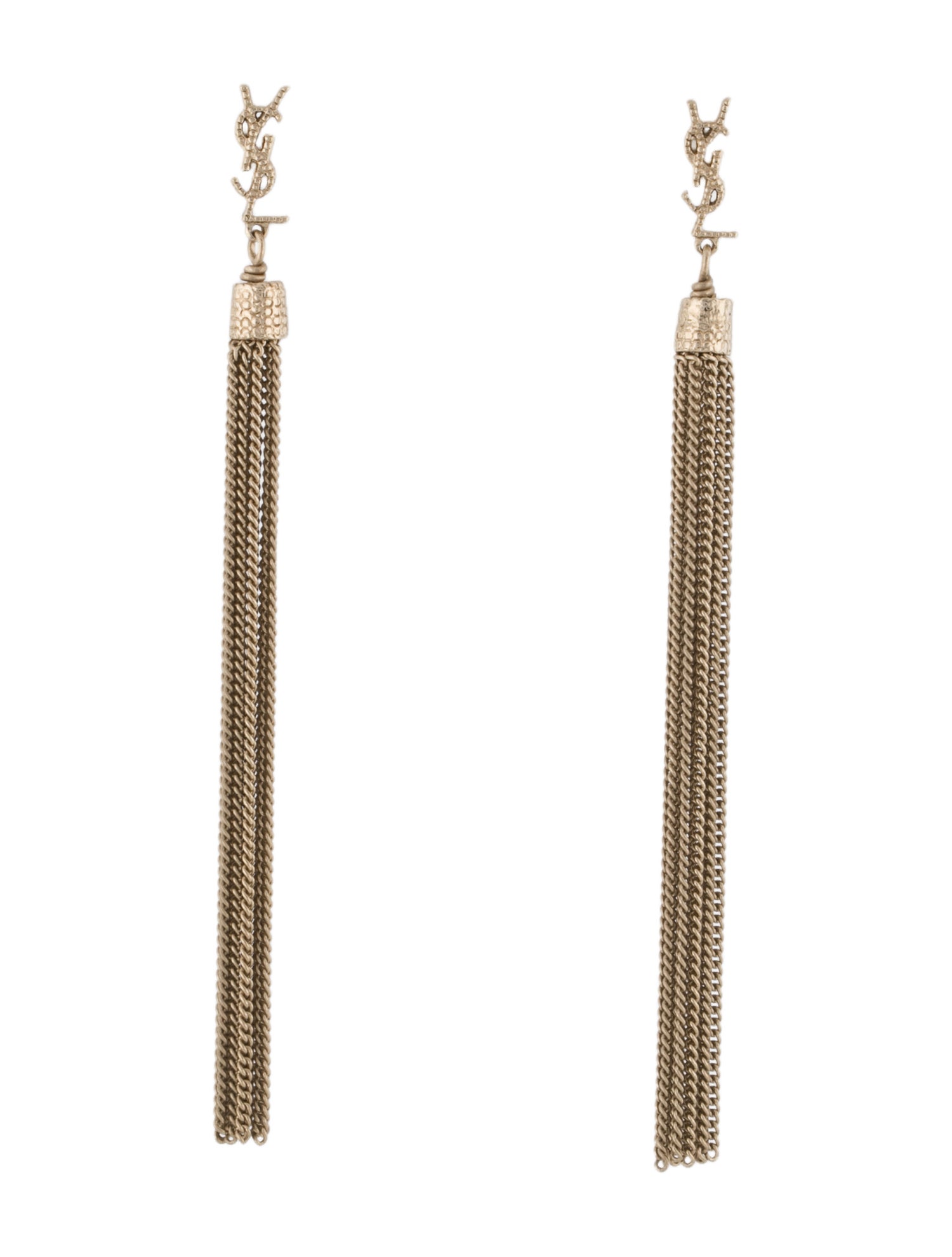 Saint Laurent Textured Loulou Chain Tassel Earrings