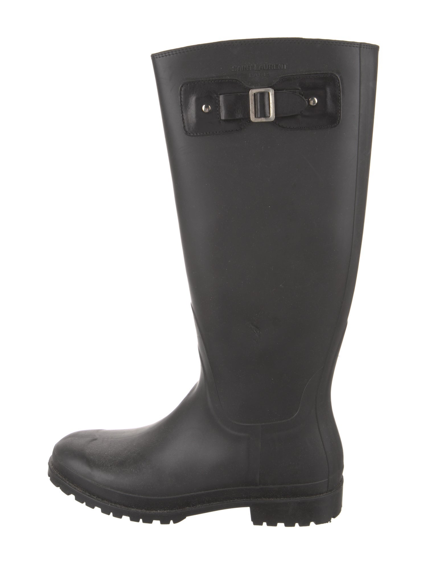 Saint Laurent Rubber Leather Trim Embellishment Rain Boots