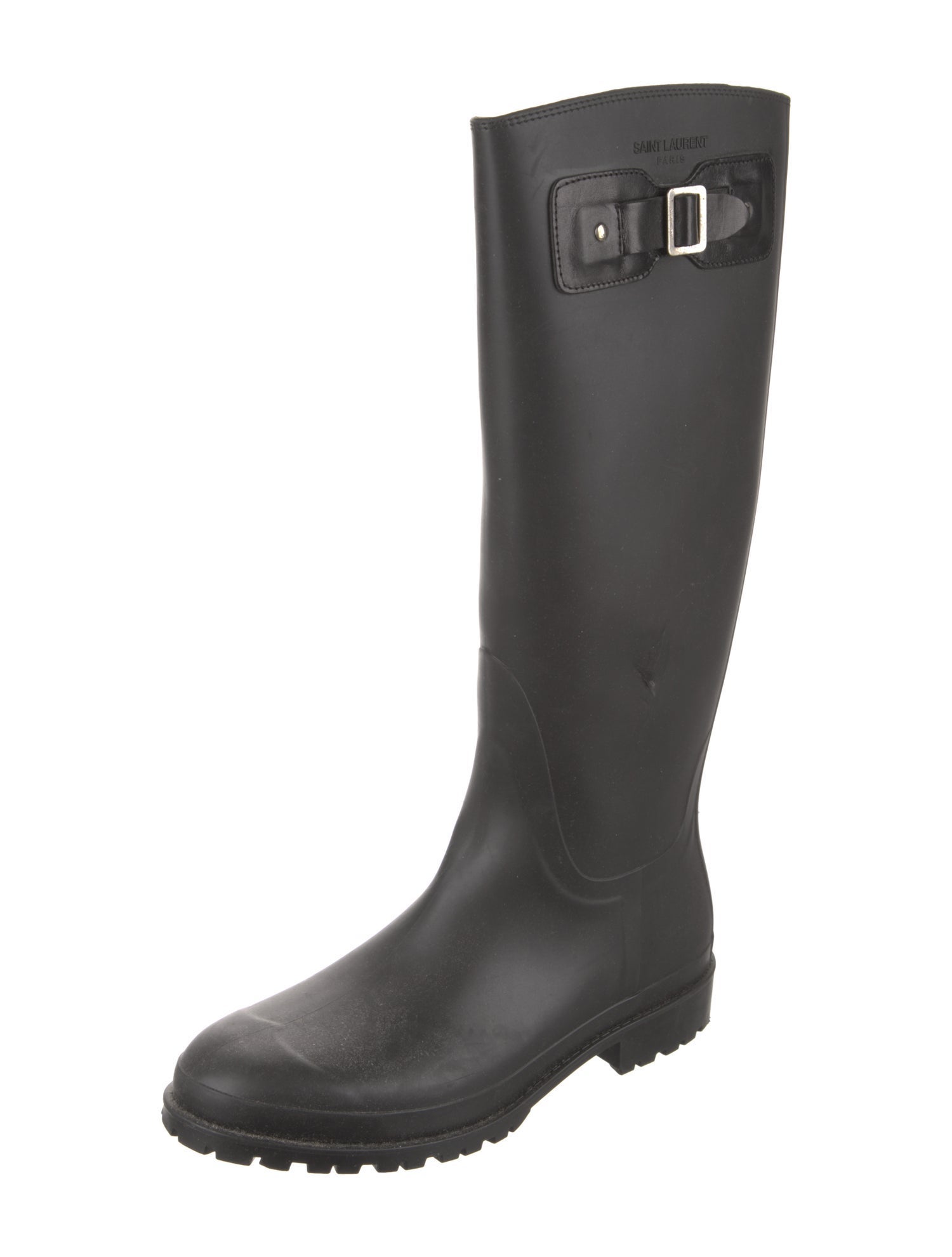 Saint Laurent Rubber Leather Trim Embellishment Rain Boots