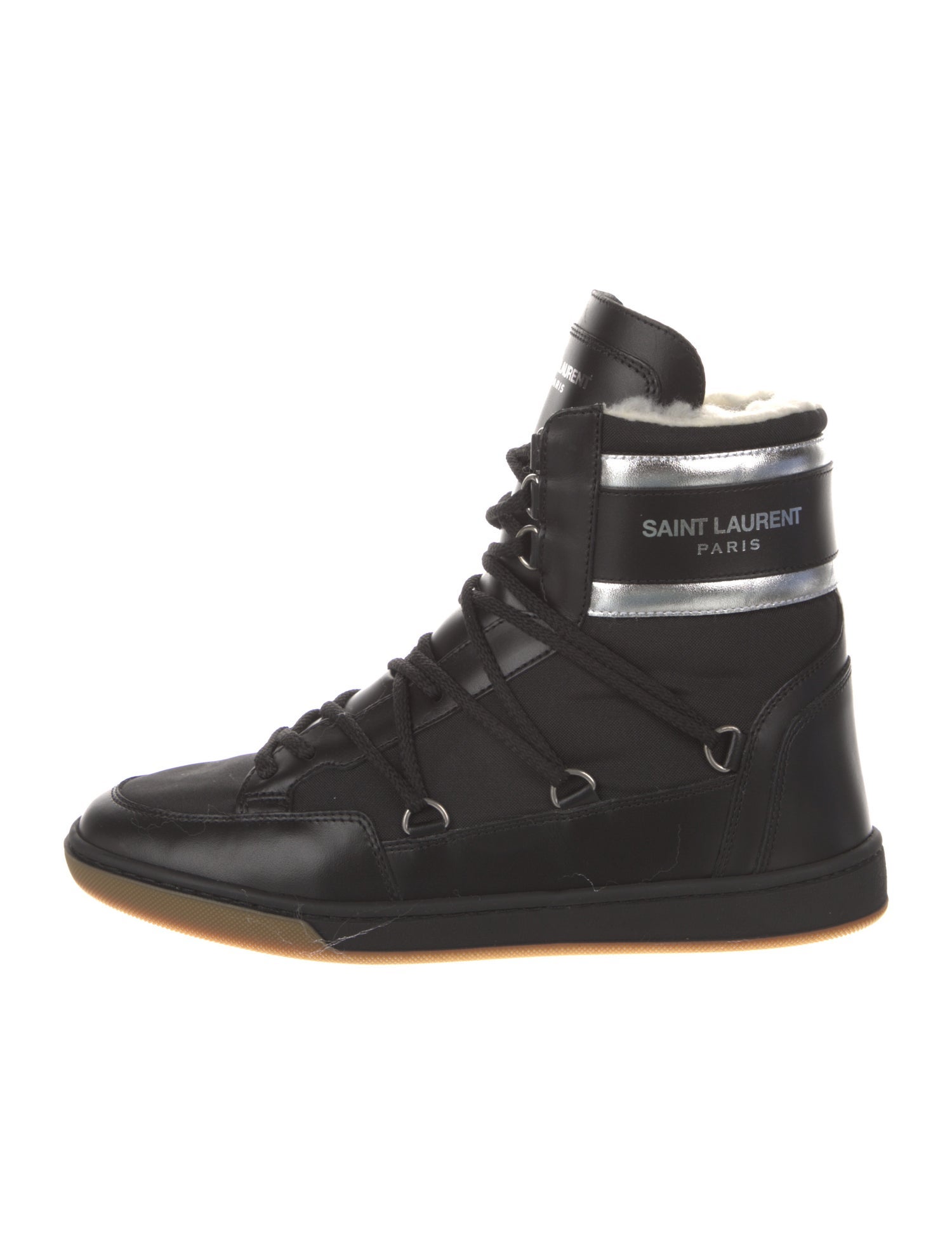 Saint Laurent Leather Striped Lace-Up Boots