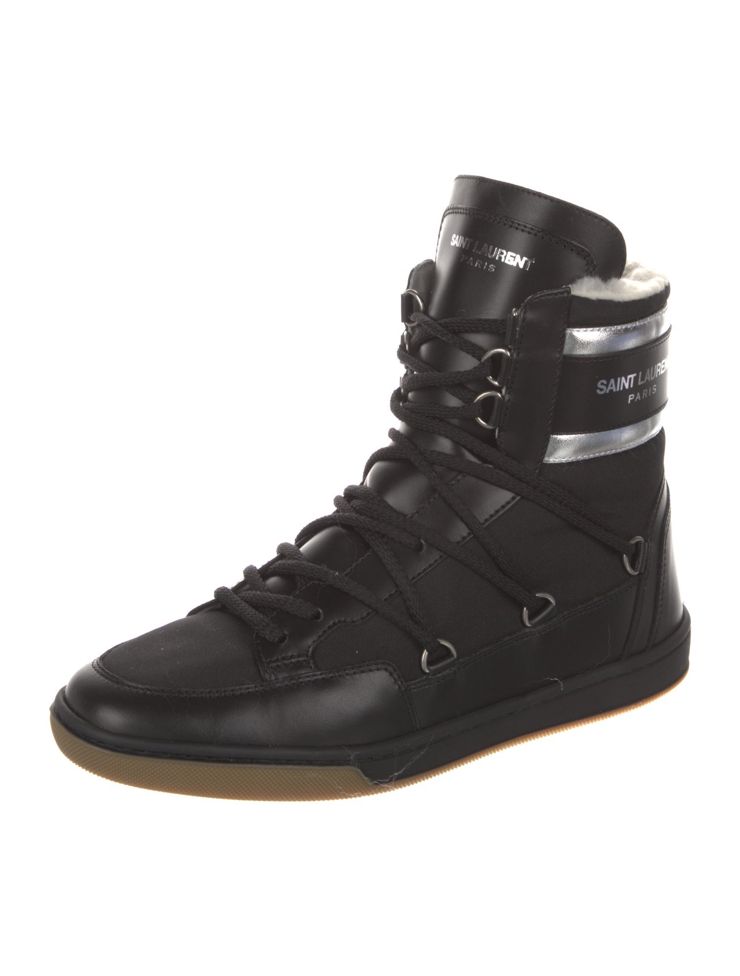 Saint Laurent Leather Striped Lace-Up Boots