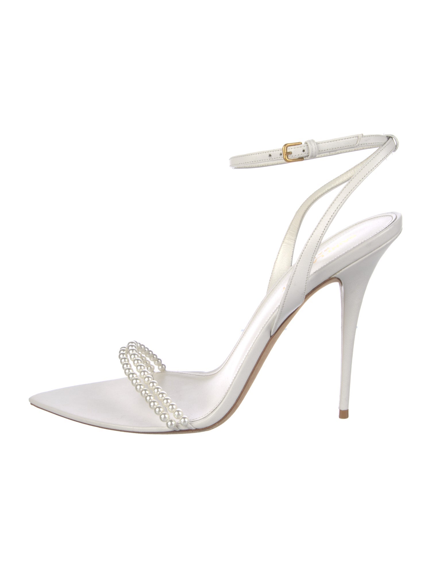 Saint Laurent Faux Pearl Accents Leather Sandals