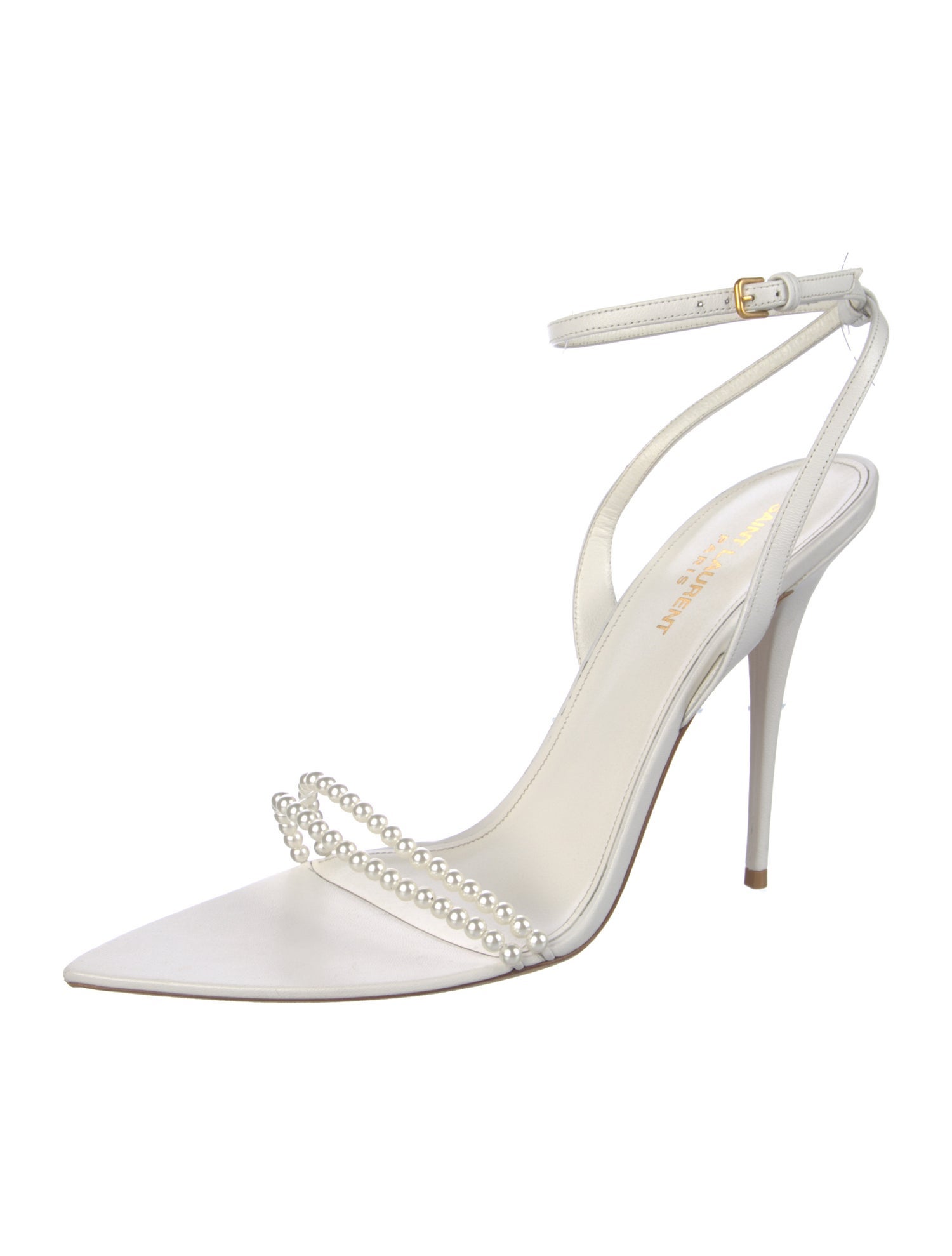 Saint Laurent Faux Pearl Accents Leather Sandals