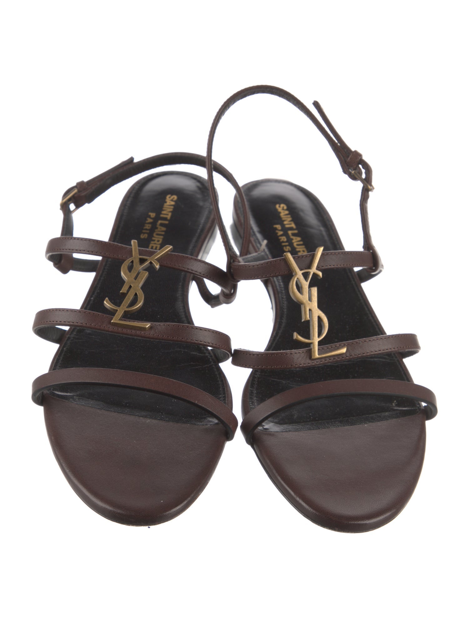 Saint Laurent Signature Logo Leather Slingback Sandals