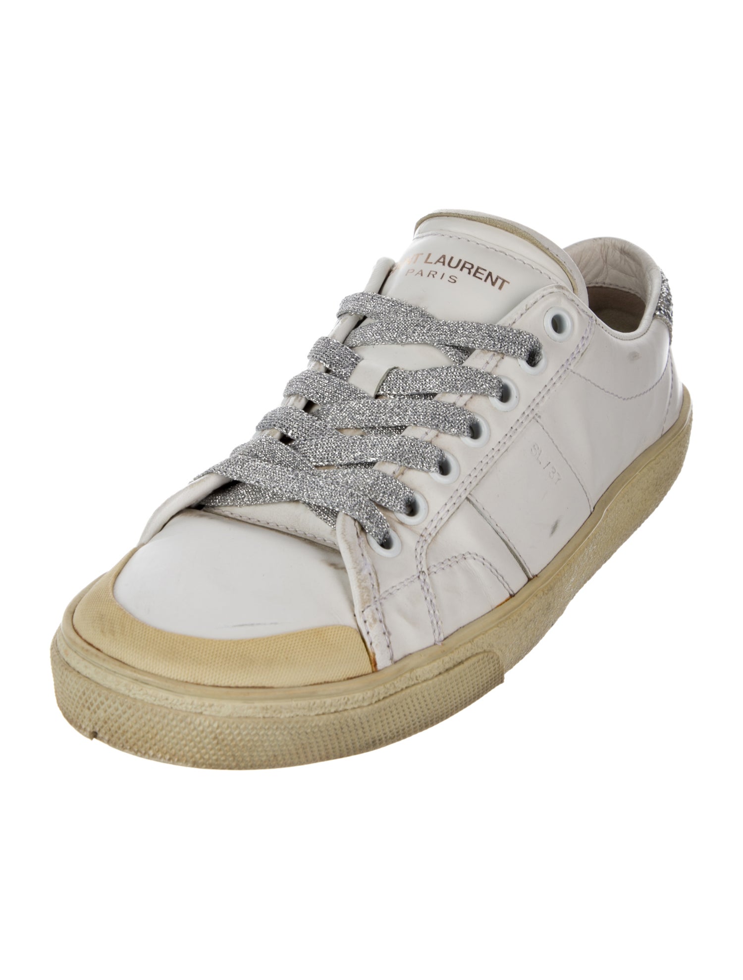 Saint Laurent Leather Glitter Accents Sneakers