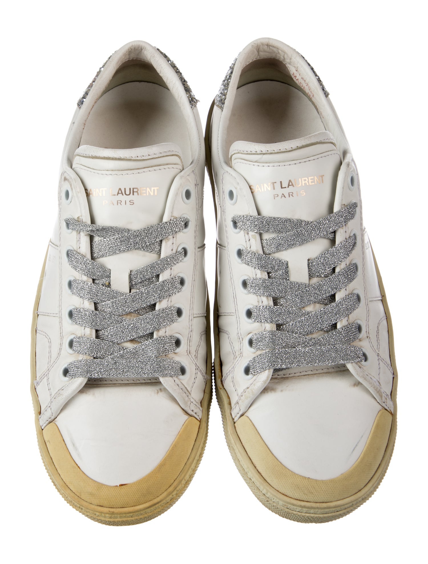 Saint Laurent Leather Glitter Accents Sneakers