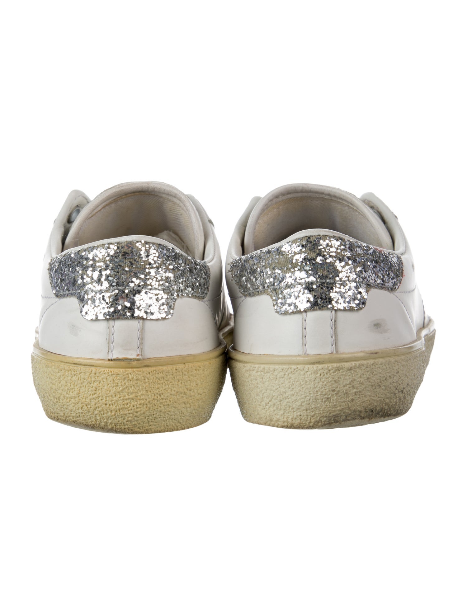 Saint Laurent Leather Glitter Accents Sneakers