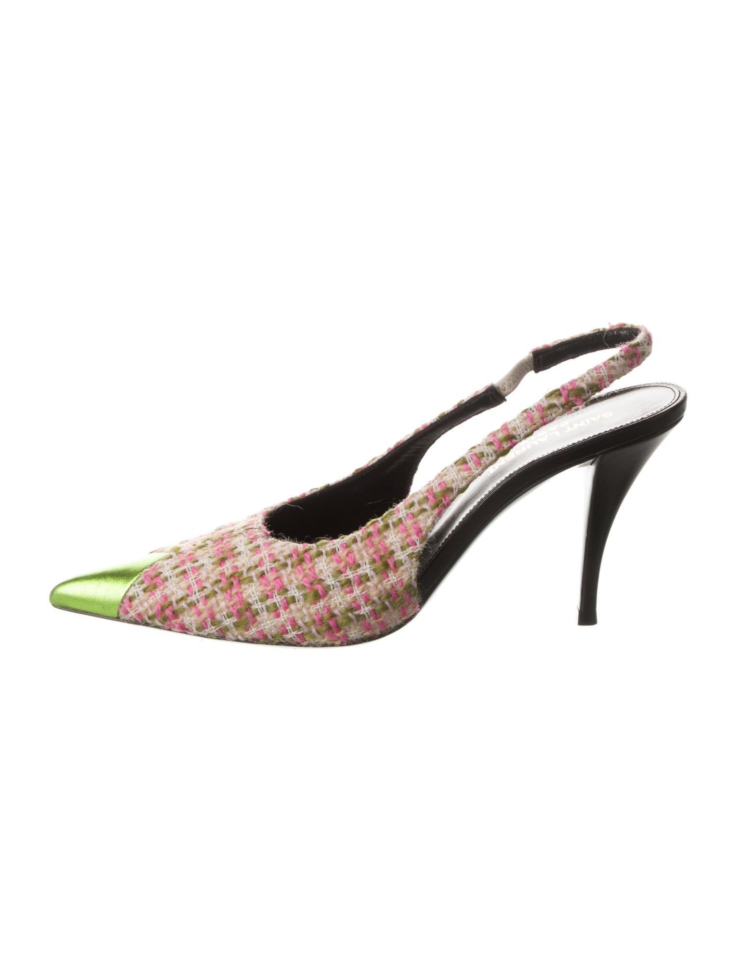 Saint Laurent Tweed Tweed Pattern Slingback Pumps