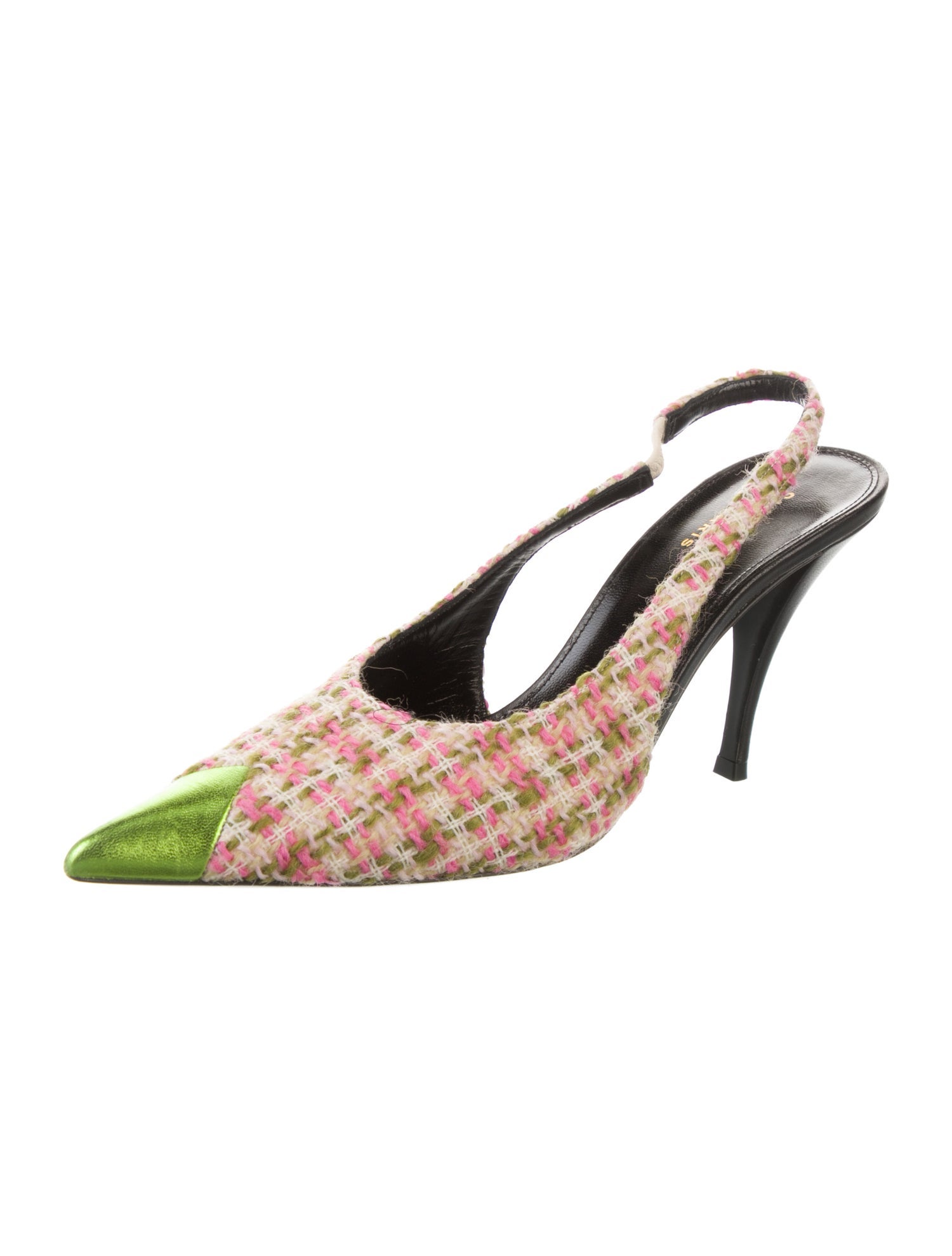 Saint Laurent Tweed Tweed Pattern Slingback Pumps