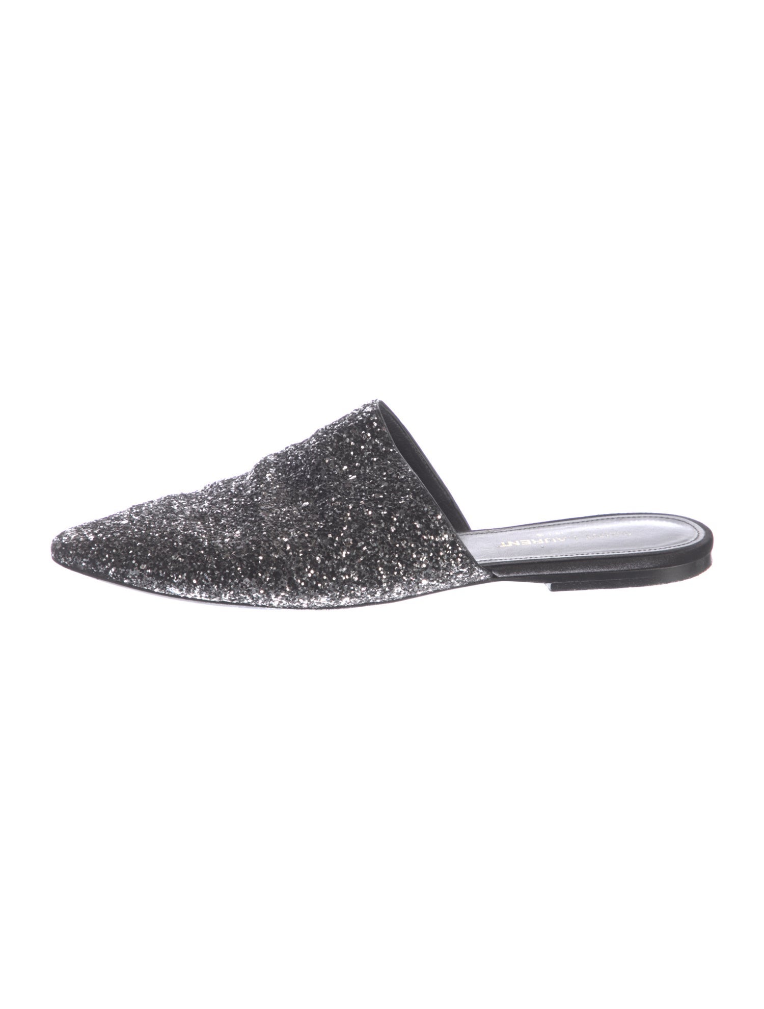 Saint Laurent Leather Glitter Accents Mules