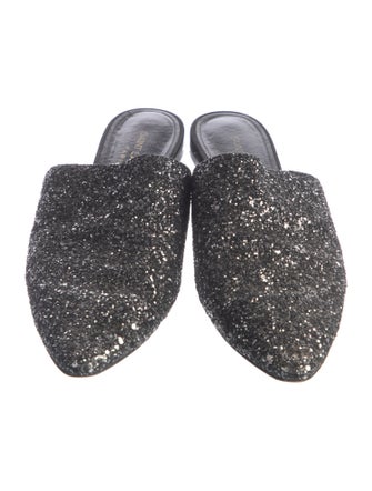 Saint Laurent Leather Glitter Accents Mules