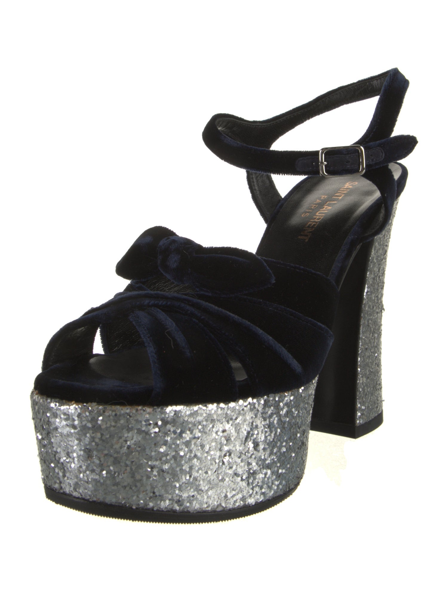 Saint Laurent Velvet Glitter Accents Sandals