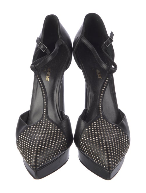Saint Laurent Leather Studded Accents T-Strap Pumps