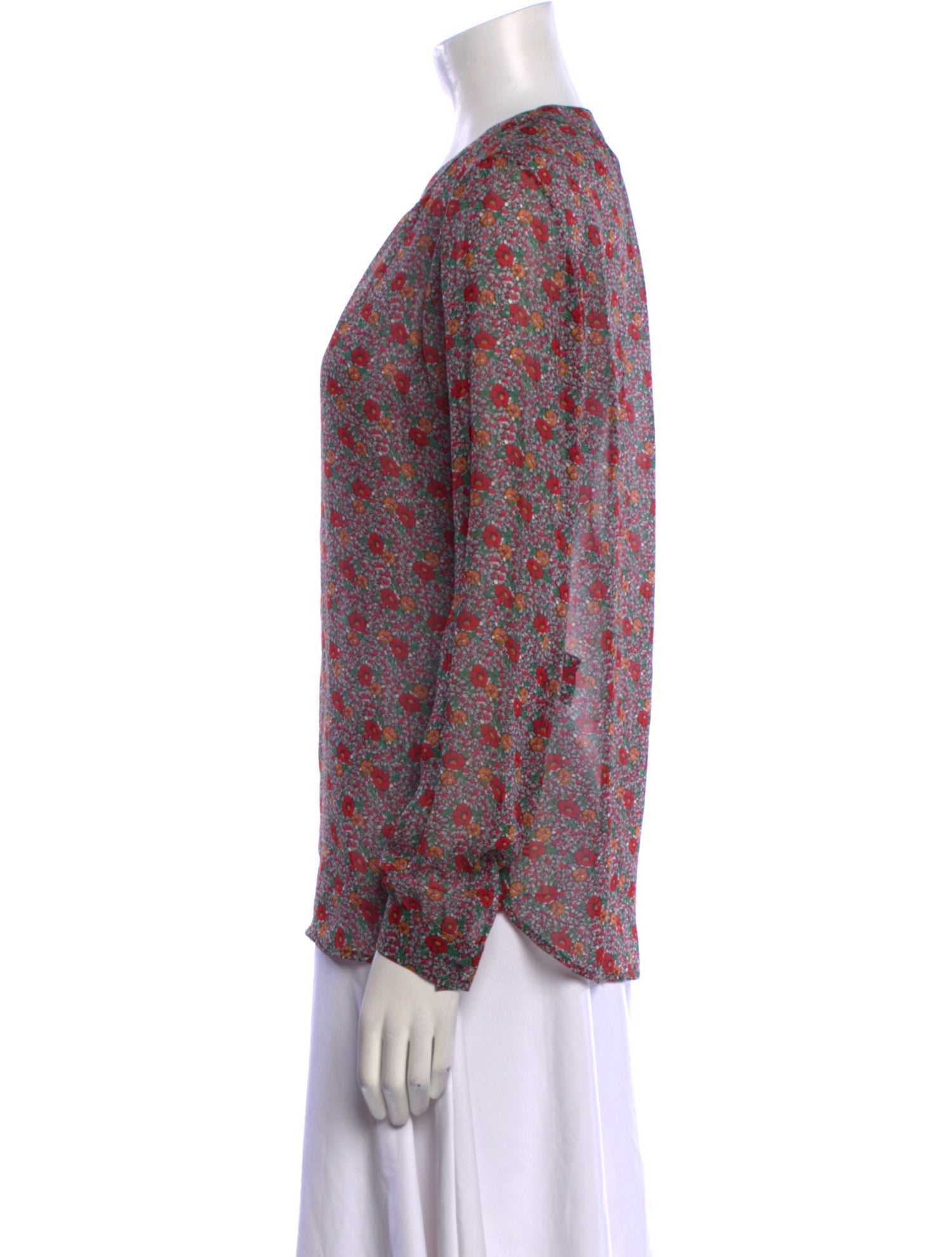 Saint Laurent 2015 Floral Print Long Sleeve Blouse