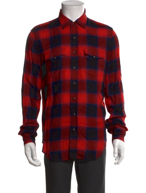 Saint Laurent Plaid Print Long Sleeve Shirt