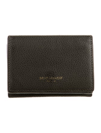 Saint Laurent Leather Tri Fold Compact Leather Card Holder