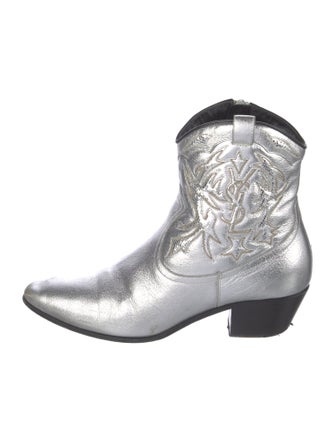 Saint Laurent Leather Colorblock Pattern Western Boots