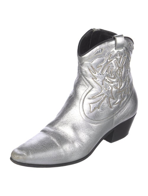 Saint Laurent Leather Colorblock Pattern Western Boots