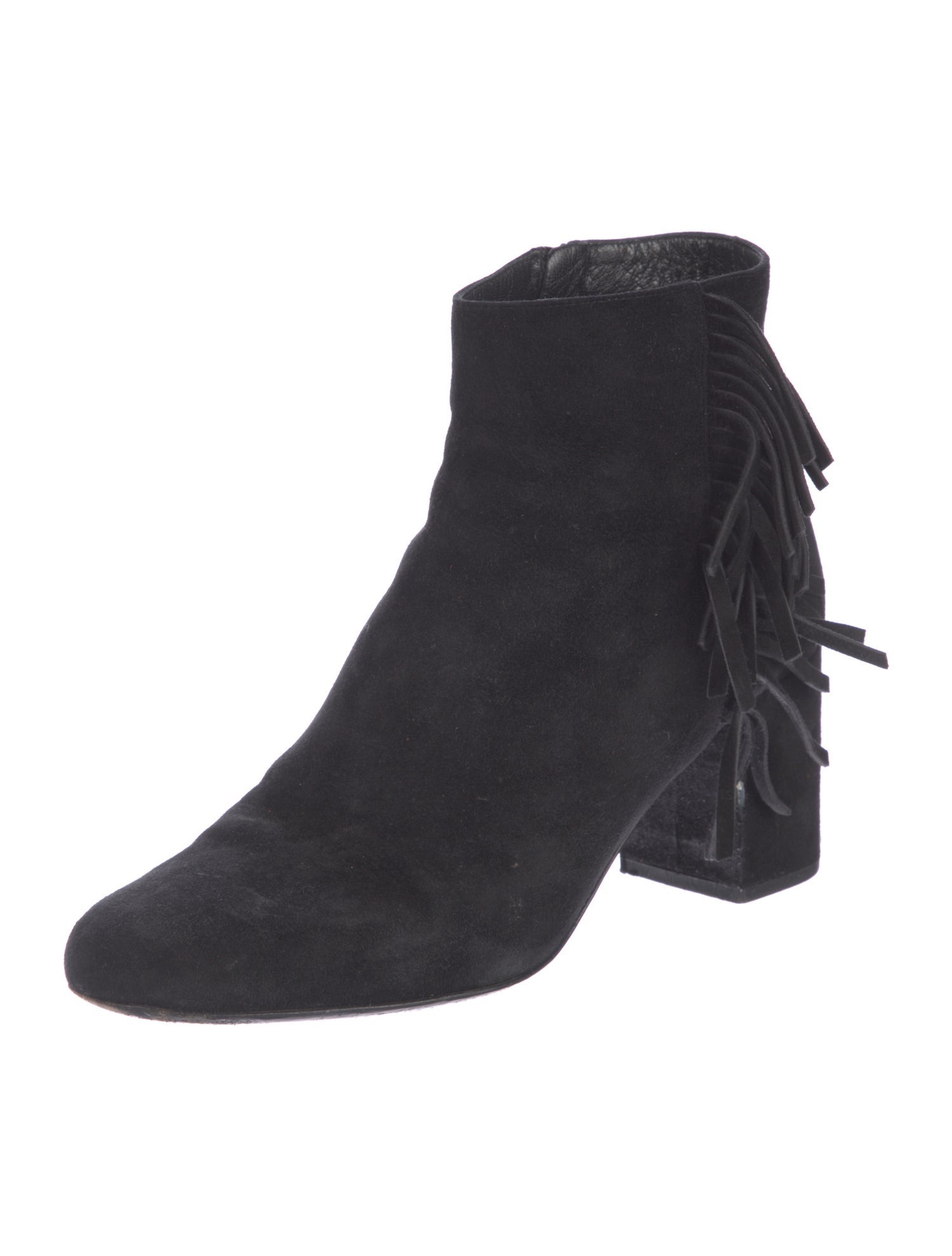 Saint Laurent Suede Fringe Trim Accent Boots