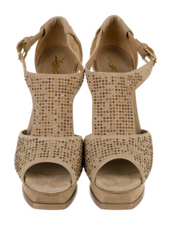 Saint Laurent Suede Studded Accents T-Strap Pumps