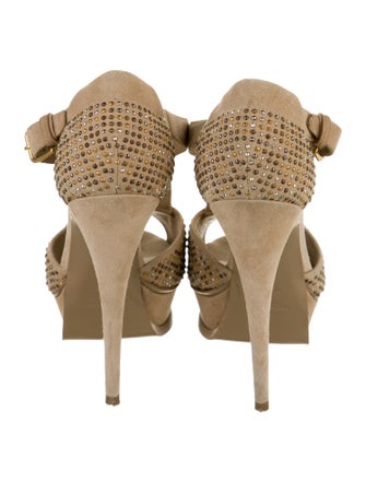 Saint Laurent Suede Studded Accents T-Strap Pumps