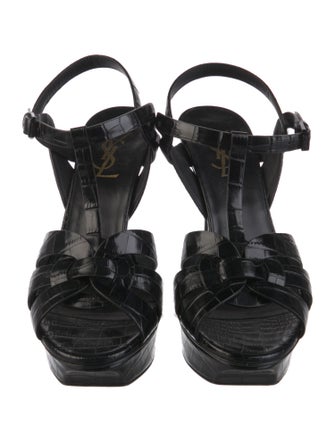 Saint Laurent Embossed Leather T-Strap Sandals