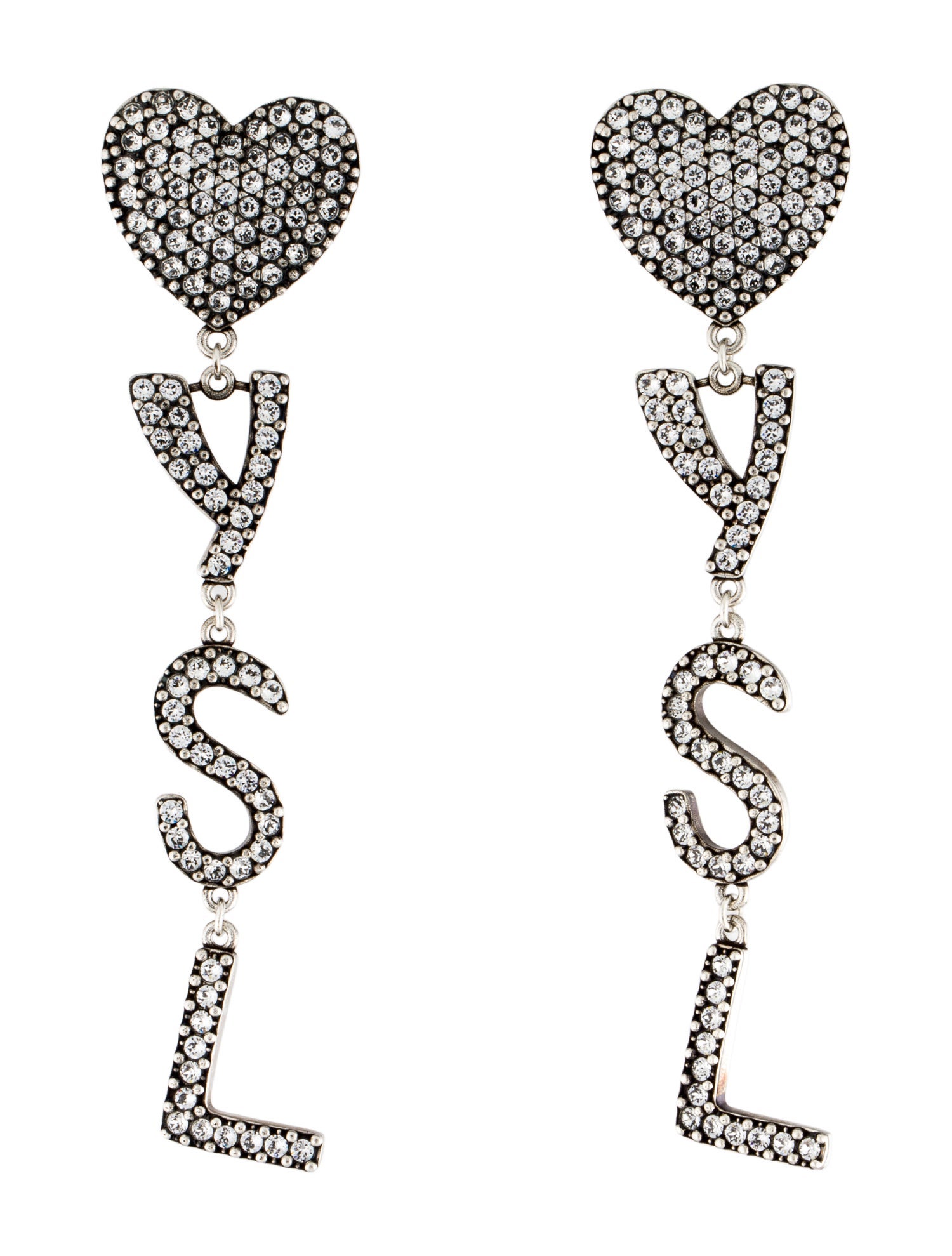 Saint Laurent Crystal Opyum Heart Drop Earrings