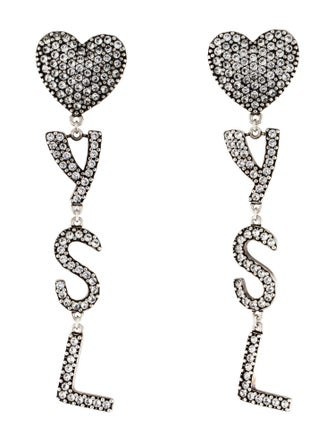 Saint Laurent Crystal Opyum Heart Drop Earrings