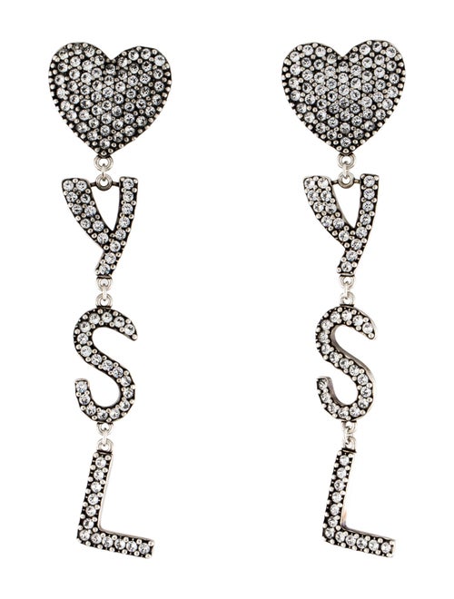 Saint Laurent Crystal Opyum Heart Drop Earrings